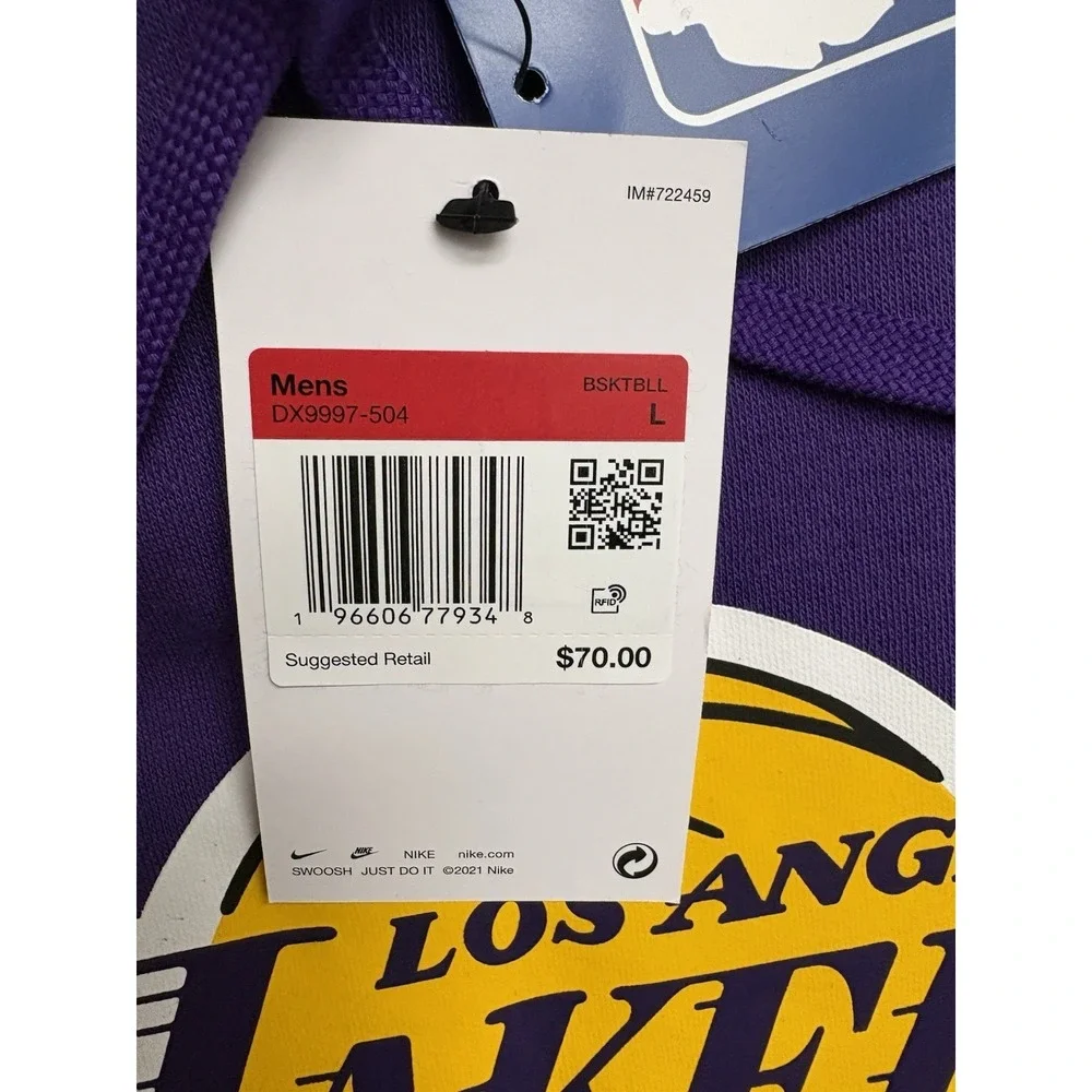 NEW Nike Los Angeles Lakers Pullover Hoodie LA Lakers Purple Fleece Men's Large